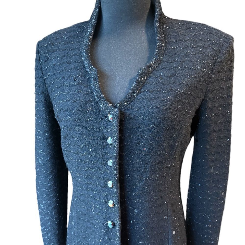 St. John Evening Black Knit Jacket stunning .Knit Jacket w/Luxe Crystal …
